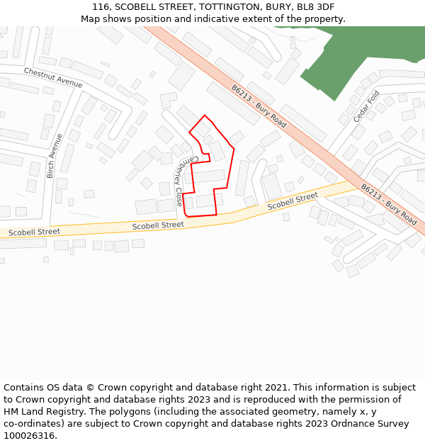 116, SCOBELL STREET, TOTTINGTON, BURY, BL8 3DF: Location map and indicative extent of plot