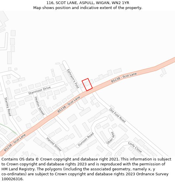 116, SCOT LANE, ASPULL, WIGAN, WN2 1YR: Location map and indicative extent of plot