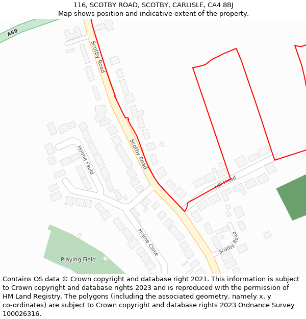 116, SCOTBY ROAD, SCOTBY, CARLISLE, CA4 8BJ: Location map and indicative extent of plot