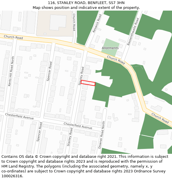 116, STANLEY ROAD, BENFLEET, SS7 3HN: Location map and indicative extent of plot
