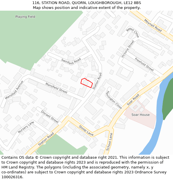 116, STATION ROAD, QUORN, LOUGHBOROUGH, LE12 8BS: Location map and indicative extent of plot