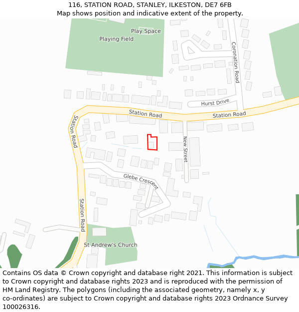 116, STATION ROAD, STANLEY, ILKESTON, DE7 6FB: Location map and indicative extent of plot