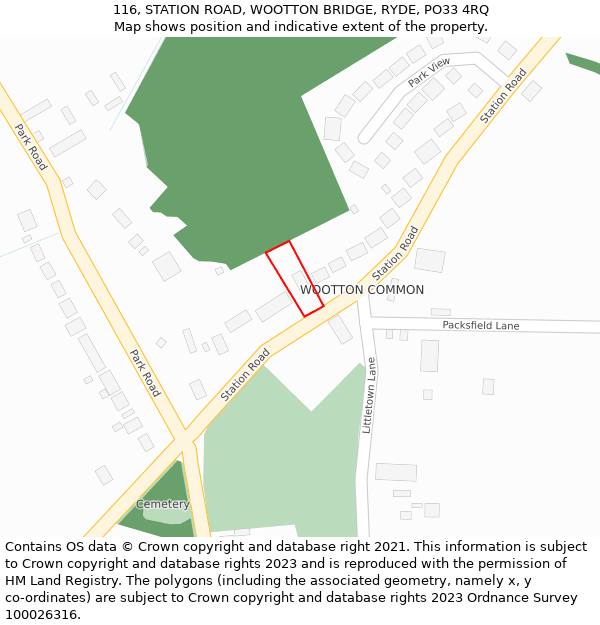 116, STATION ROAD, WOOTTON BRIDGE, RYDE, PO33 4RQ: Location map and indicative extent of plot