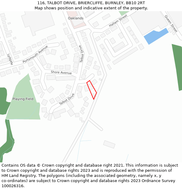 116, TALBOT DRIVE, BRIERCLIFFE, BURNLEY, BB10 2RT: Location map and indicative extent of plot