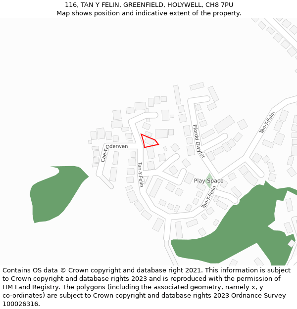 116, TAN Y FELIN, GREENFIELD, HOLYWELL, CH8 7PU: Location map and indicative extent of plot