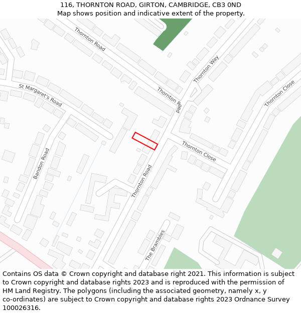 116, THORNTON ROAD, GIRTON, CAMBRIDGE, CB3 0ND: Location map and indicative extent of plot