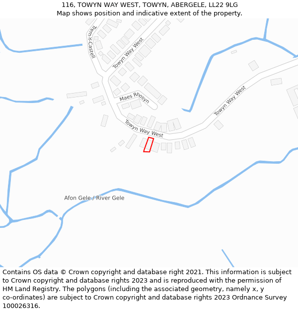 116, TOWYN WAY WEST, TOWYN, ABERGELE, LL22 9LG: Location map and indicative extent of plot