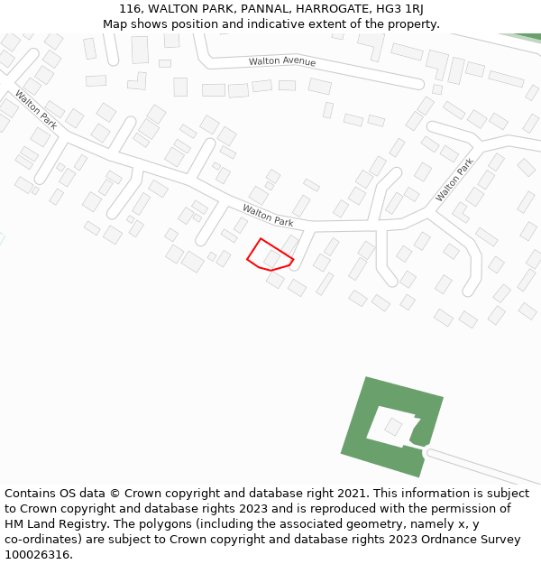 116, WALTON PARK, PANNAL, HARROGATE, HG3 1RJ: Location map and indicative extent of plot