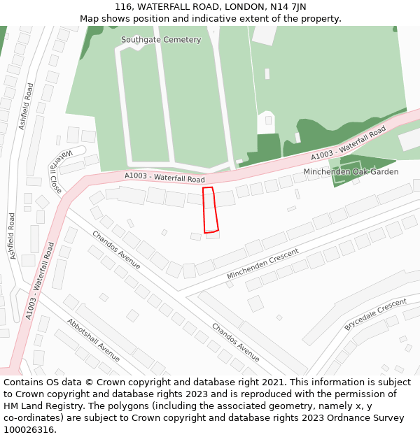 116, WATERFALL ROAD, LONDON, N14 7JN: Location map and indicative extent of plot