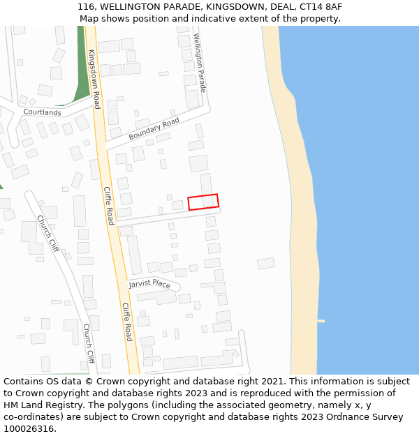 116, WELLINGTON PARADE, KINGSDOWN, DEAL, CT14 8AF: Location map and indicative extent of plot