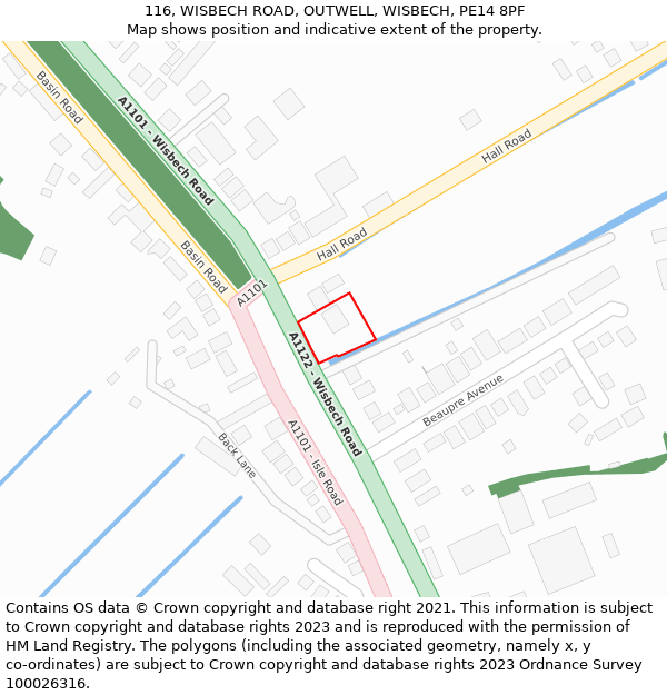 116, WISBECH ROAD, OUTWELL, WISBECH, PE14 8PF: Location map and indicative extent of plot