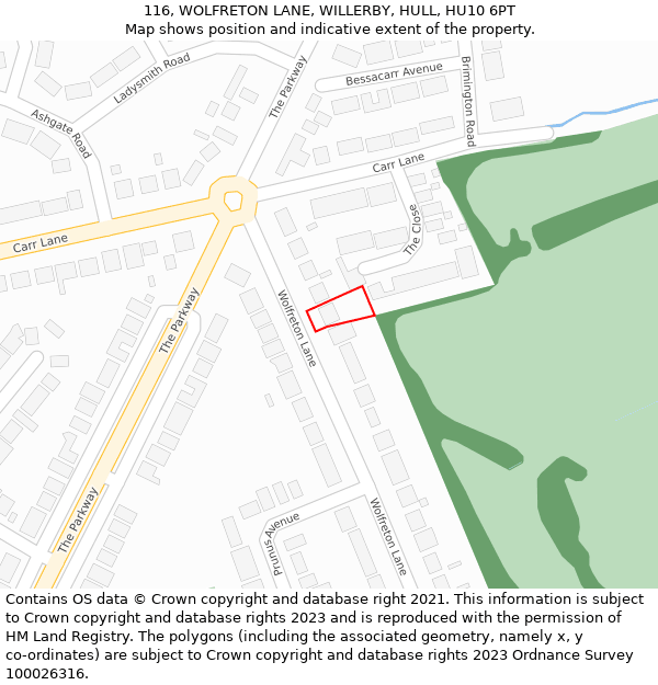 116, WOLFRETON LANE, WILLERBY, HULL, HU10 6PT: Location map and indicative extent of plot