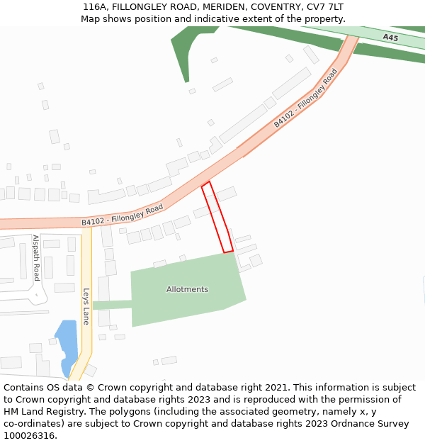 116A, FILLONGLEY ROAD, MERIDEN, COVENTRY, CV7 7LT: Location map and indicative extent of plot