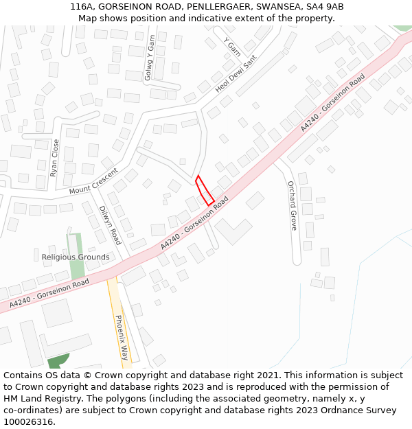 116A, GORSEINON ROAD, PENLLERGAER, SWANSEA, SA4 9AB: Location map and indicative extent of plot