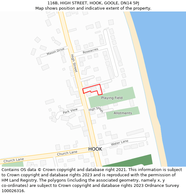 116B, HIGH STREET, HOOK, GOOLE, DN14 5PJ: Location map and indicative extent of plot