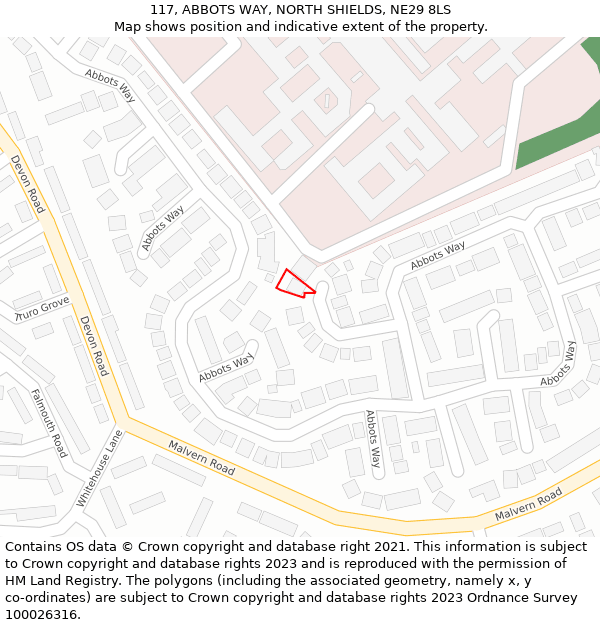 117, ABBOTS WAY, NORTH SHIELDS, NE29 8LS: Location map and indicative extent of plot