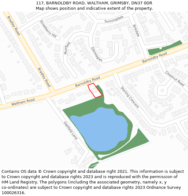 117, BARNOLDBY ROAD, WALTHAM, GRIMSBY, DN37 0DR: Location map and indicative extent of plot