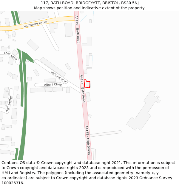 117, BATH ROAD, BRIDGEYATE, BRISTOL, BS30 5NJ: Location map and indicative extent of plot