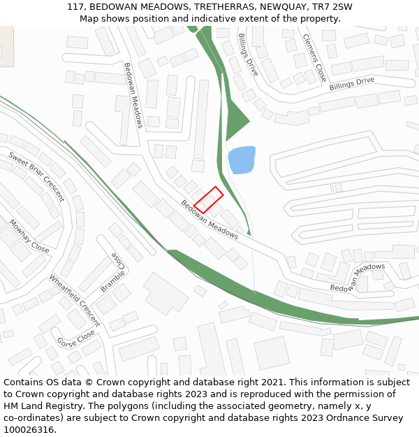 117, BEDOWAN MEADOWS, TRETHERRAS, NEWQUAY, TR7 2SW: Location map and indicative extent of plot