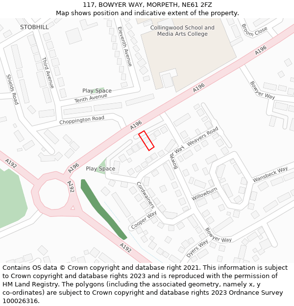 117, BOWYER WAY, MORPETH, NE61 2FZ: Location map and indicative extent of plot