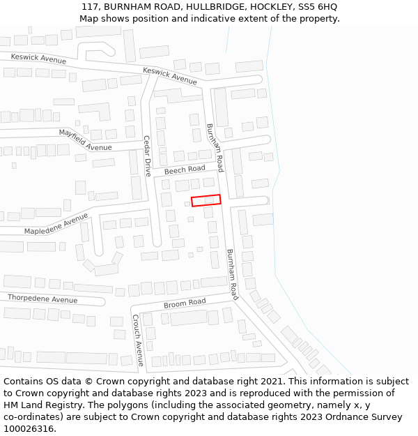 117, BURNHAM ROAD, HULLBRIDGE, HOCKLEY, SS5 6HQ: Location map and indicative extent of plot