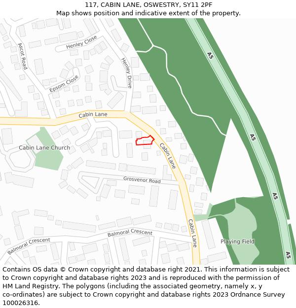 117, CABIN LANE, OSWESTRY, SY11 2PF: Location map and indicative extent of plot