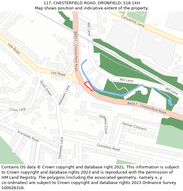 117, CHESTERFIELD ROAD, DRONFIELD, S18 1XH: Location map and indicative extent of plot