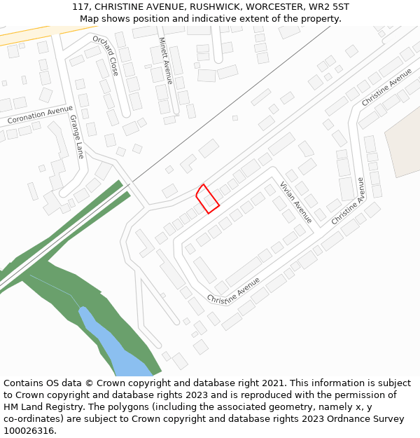 117, CHRISTINE AVENUE, RUSHWICK, WORCESTER, WR2 5ST: Location map and indicative extent of plot
