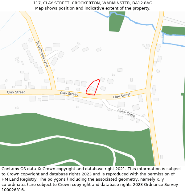 117, CLAY STREET, CROCKERTON, WARMINSTER, BA12 8AG: Location map and indicative extent of plot