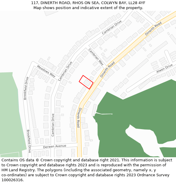 117, DINERTH ROAD, RHOS ON SEA, COLWYN BAY, LL28 4YF: Location map and indicative extent of plot