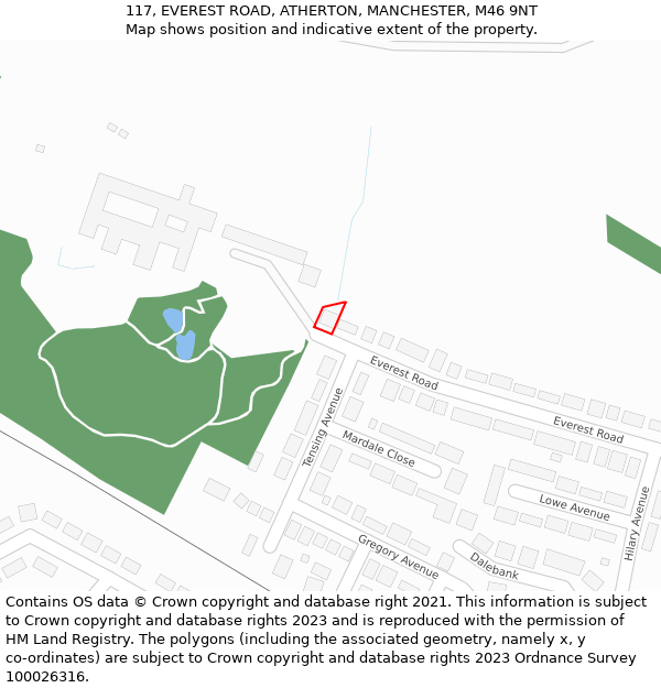 117, EVEREST ROAD, ATHERTON, MANCHESTER, M46 9NT: Location map and indicative extent of plot