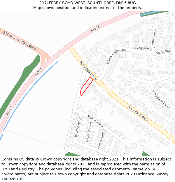 117, FERRY ROAD WEST, SCUNTHORPE, DN15 8UG: Location map and indicative extent of plot