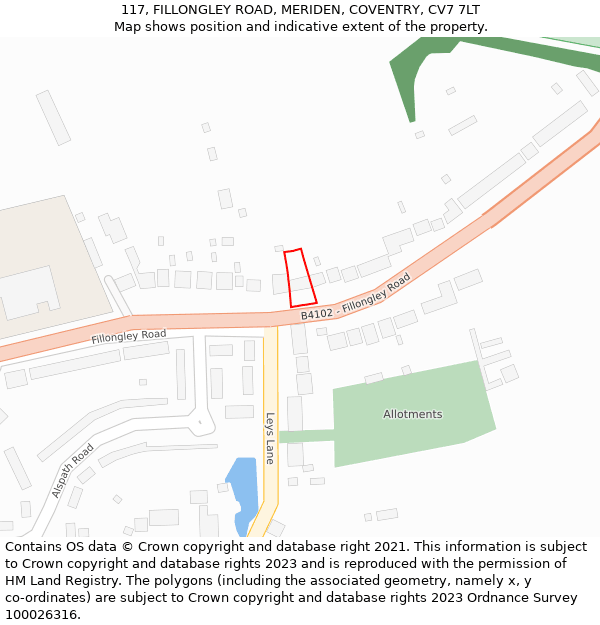 117, FILLONGLEY ROAD, MERIDEN, COVENTRY, CV7 7LT: Location map and indicative extent of plot