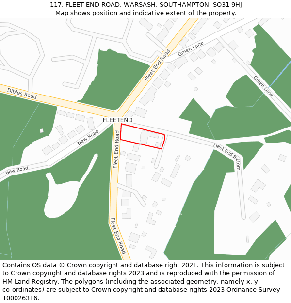 117, FLEET END ROAD, WARSASH, SOUTHAMPTON, SO31 9HJ: Location map and indicative extent of plot