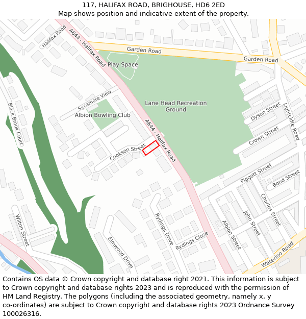 117, HALIFAX ROAD, BRIGHOUSE, HD6 2ED: Location map and indicative extent of plot
