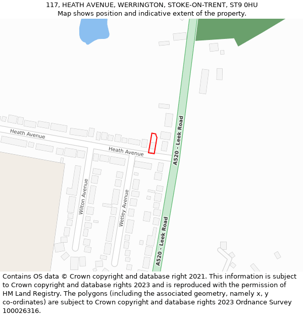 117, HEATH AVENUE, WERRINGTON, STOKE-ON-TRENT, ST9 0HU: Location map and indicative extent of plot