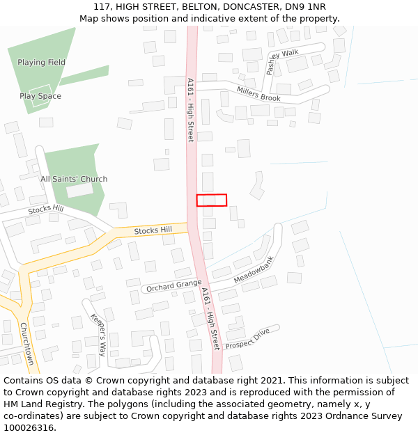 117, HIGH STREET, BELTON, DONCASTER, DN9 1NR: Location map and indicative extent of plot