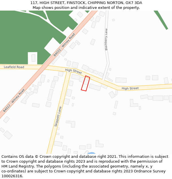 117, HIGH STREET, FINSTOCK, CHIPPING NORTON, OX7 3DA: Location map and indicative extent of plot