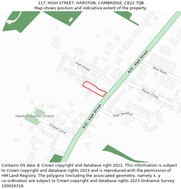 117, HIGH STREET, HARSTON, CAMBRIDGE, CB22 7QB: Location map and indicative extent of plot
