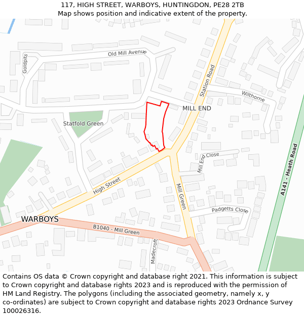 117, HIGH STREET, WARBOYS, HUNTINGDON, PE28 2TB: Location map and indicative extent of plot
