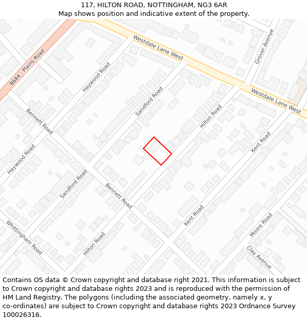 117, HILTON ROAD, NOTTINGHAM, NG3 6AR: Location map and indicative extent of plot