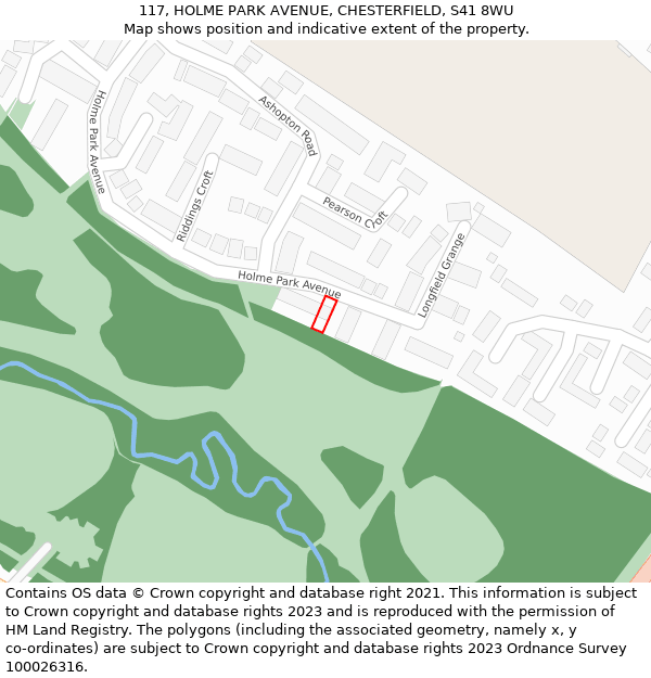 117, HOLME PARK AVENUE, CHESTERFIELD, S41 8WU: Location map and indicative extent of plot