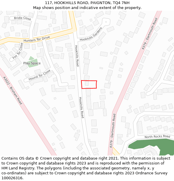 117, HOOKHILLS ROAD, PAIGNTON, TQ4 7NH: Location map and indicative extent of plot
