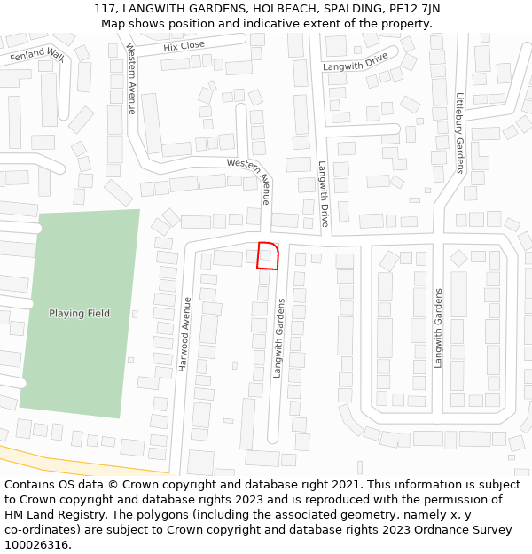 117, LANGWITH GARDENS, HOLBEACH, SPALDING, PE12 7JN: Location map and indicative extent of plot