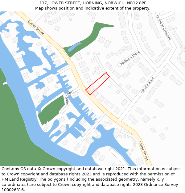 117, LOWER STREET, HORNING, NORWICH, NR12 8PF: Location map and indicative extent of plot