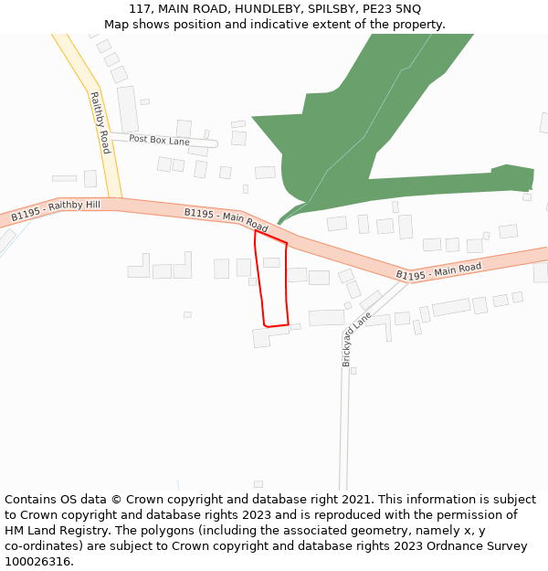 117, MAIN ROAD, HUNDLEBY, SPILSBY, PE23 5NQ: Location map and indicative extent of plot