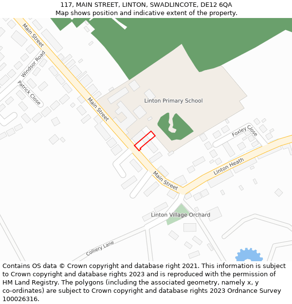 117, MAIN STREET, LINTON, SWADLINCOTE, DE12 6QA: Location map and indicative extent of plot