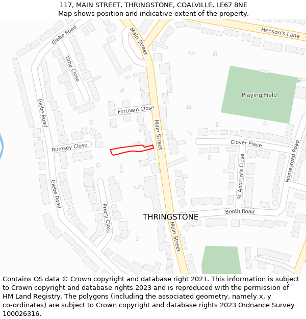 117, MAIN STREET, THRINGSTONE, COALVILLE, LE67 8NE: Location map and indicative extent of plot