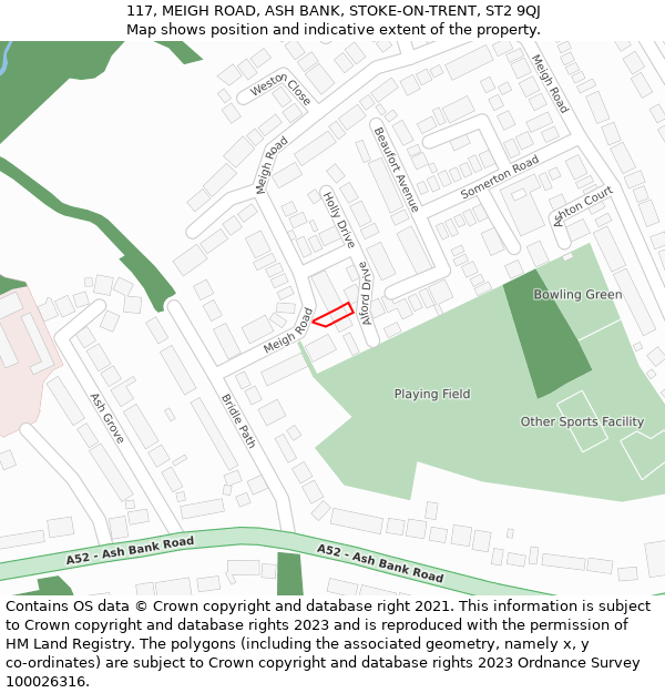 117, MEIGH ROAD, ASH BANK, STOKE-ON-TRENT, ST2 9QJ: Location map and indicative extent of plot