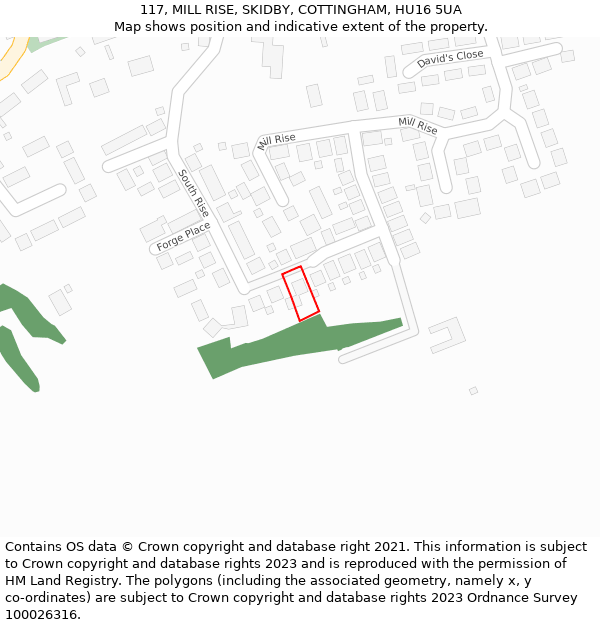 117, MILL RISE, SKIDBY, COTTINGHAM, HU16 5UA: Location map and indicative extent of plot